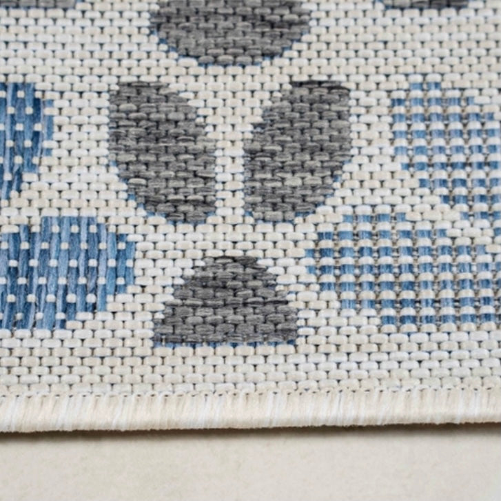 Florida Geometric Outdoor Floral Flatweave Rug - Navy Blue
