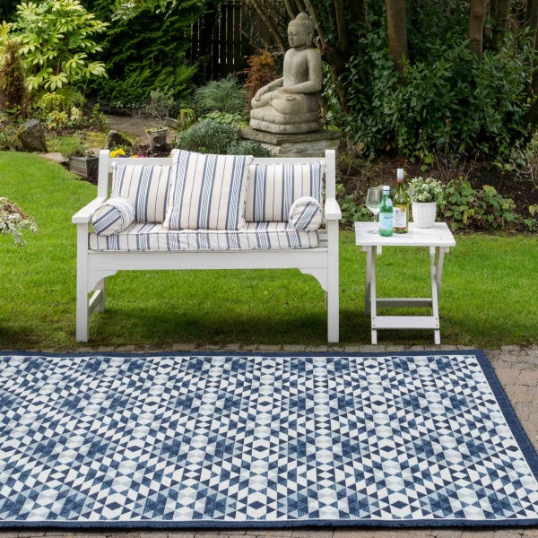 Florida Geometric Outdoor Flatweave Rug - Navy Blue