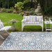 Florida Geometric Outdoor Floral Flatweave Rug - Navy Blue