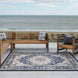 Navy Blue Distressed Weatherproof Outdoor Garden Rug - Adana