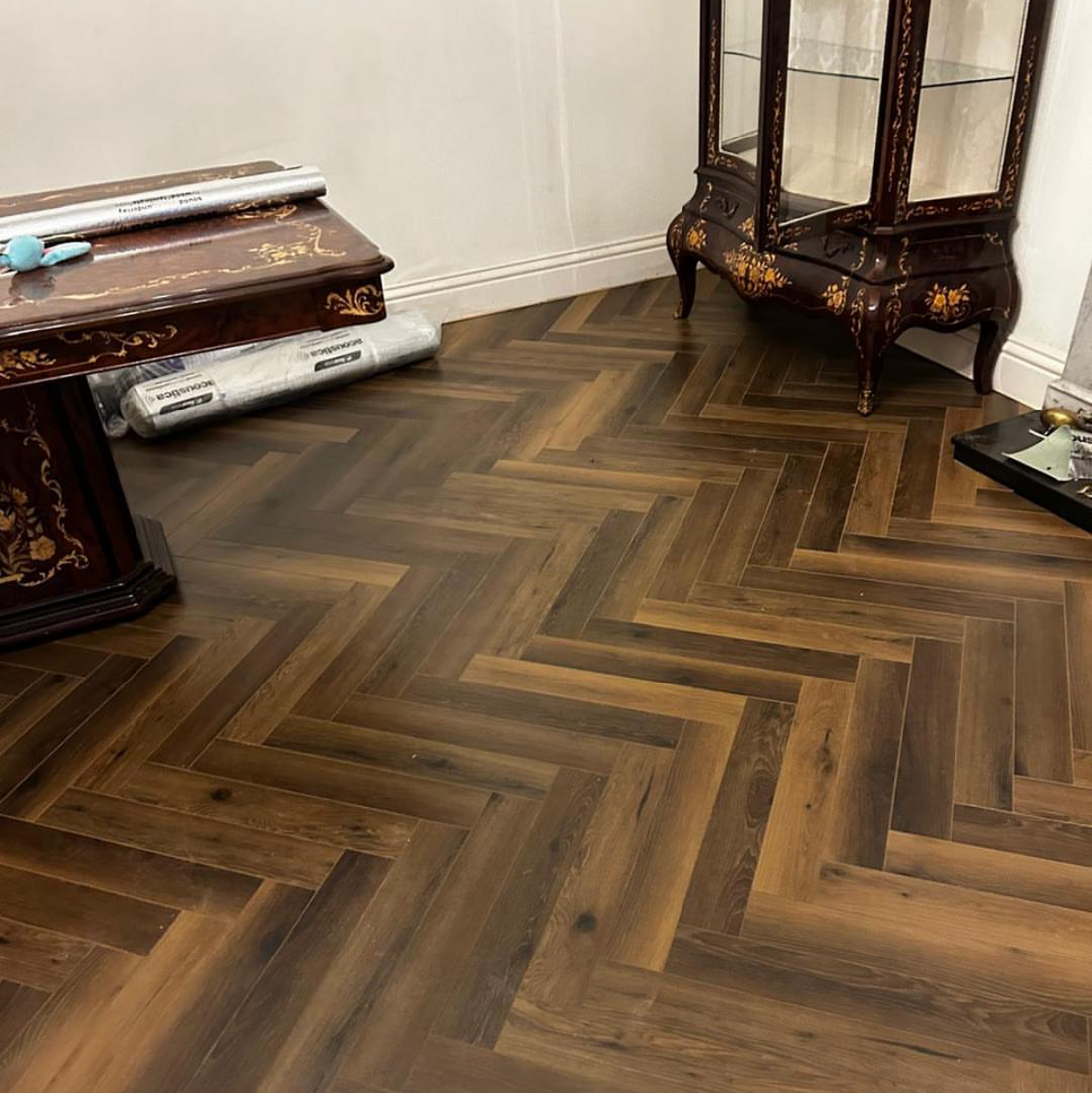 Rustic Walnut Herringbone - €19.95 sq yd. 2.29 sq yd per pack. Price per pack below