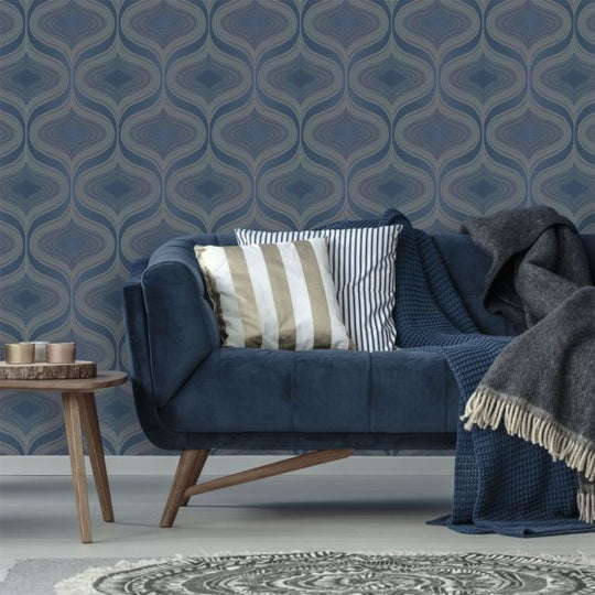 Embossed Nuevo Navy Wallpaper- Grandeco A34102