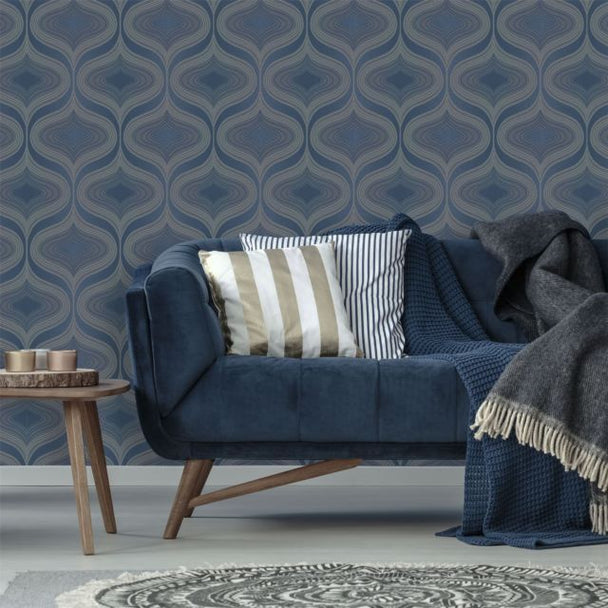 Embossed Nuevo Navy Wallpaper- Grandeco A34102