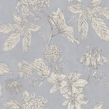 Botanic Floral Blue Metallic Wallpaper - Arthouse 902600