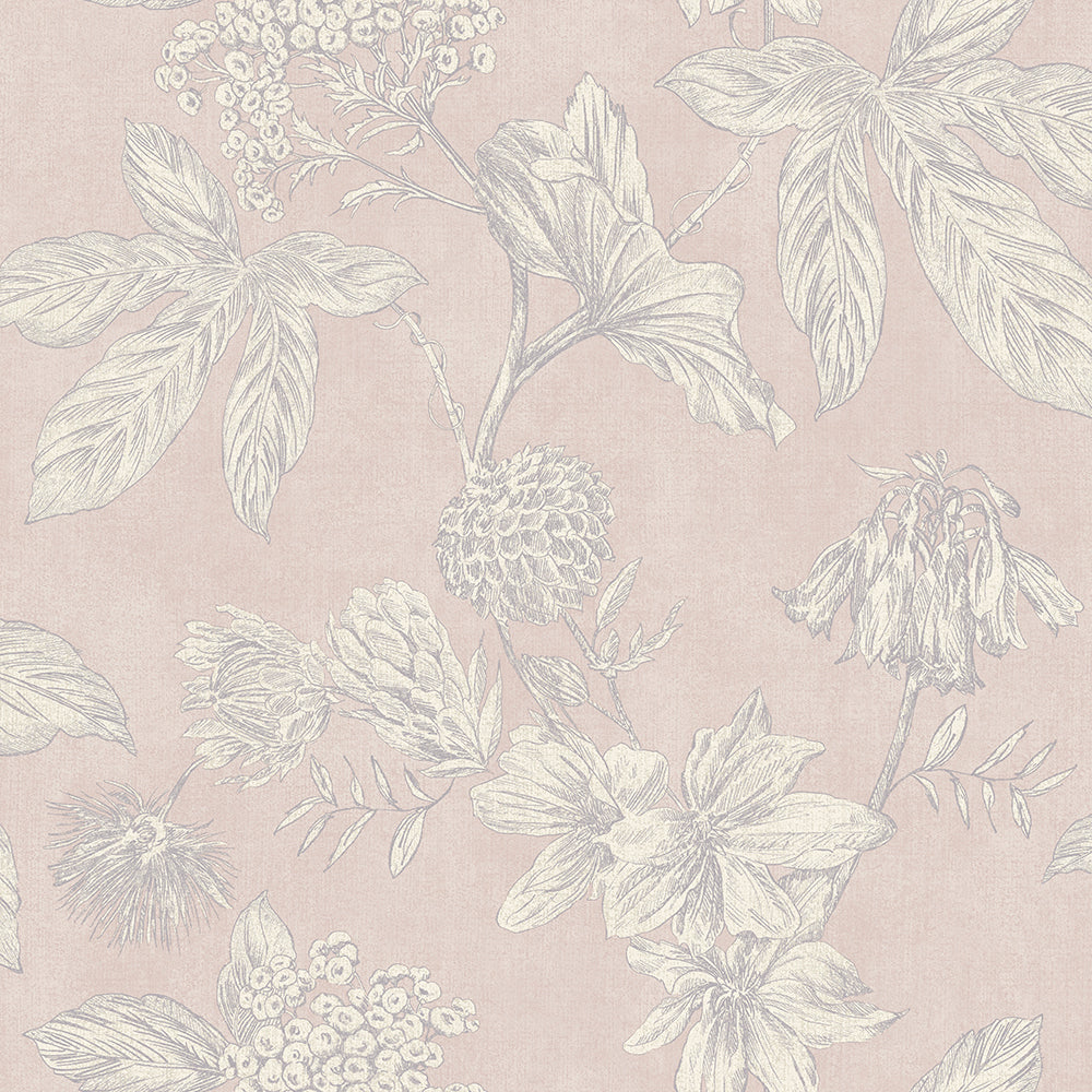 Botanic Floral Blush Metallic Wallpaper - Arthouse 902700