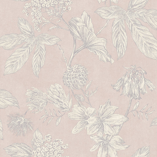 Botanic Floral Blush Metallic Wallpaper - Arthouse 902700