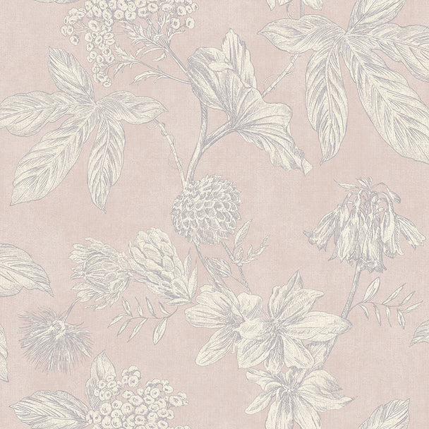 Botanic Floral Blush Metallic Wallpaper - Arthouse 902700