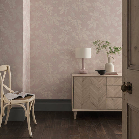 Botanic Floral Blush Metallic Wallpaper - Arthouse 902700