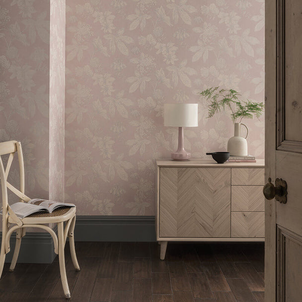 Botanic Floral Blush Metallic Wallpaper - Arthouse 902700