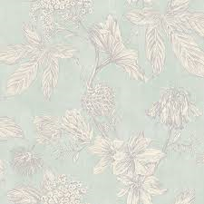 Botanic Floral Soft Teal Metallic Wallpaper - Arthouse 902703