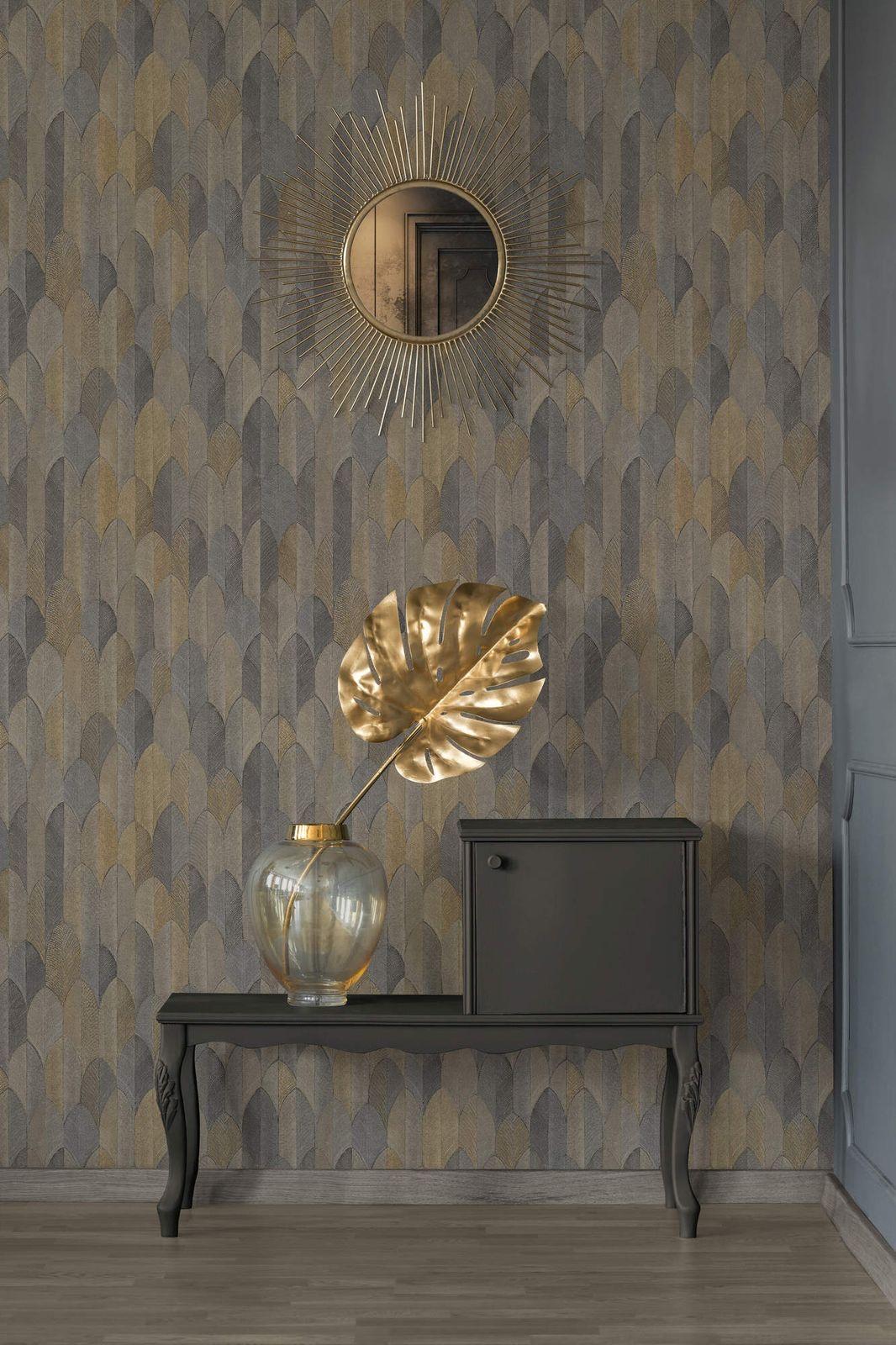 Non Woven Metallic Feather Wallpaper
