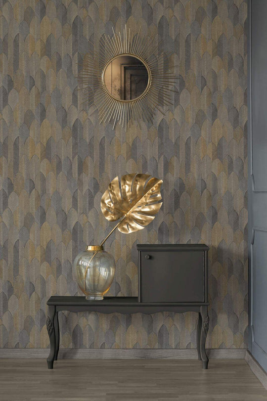 Non Woven Metallic Feather Wallpaper