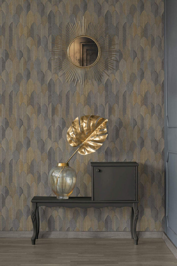 Non Woven Metallic Feather Wallpaper