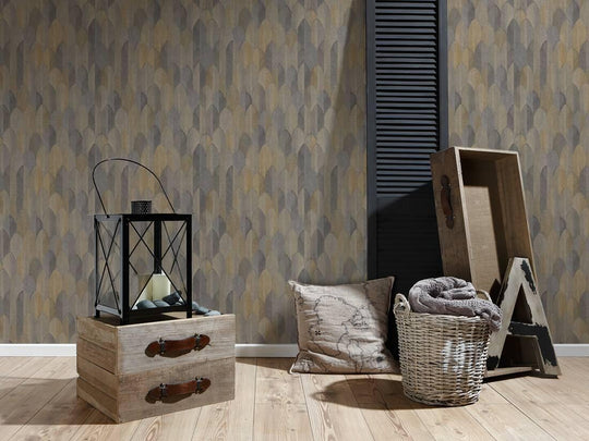 Non Woven Metallic Feather Wallpaper
