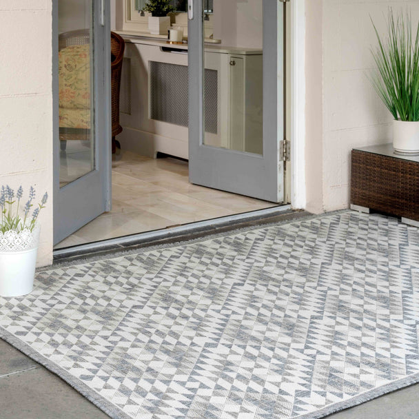 Florida Geometric Outdoor Flatweave Rug - Grey