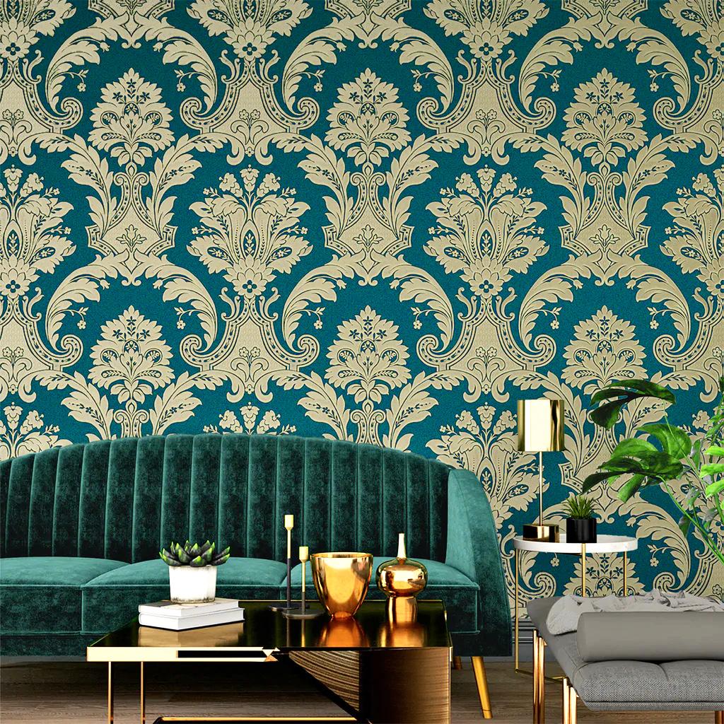 Luxury Green & Gold Damask Walppaper