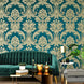Luxury Green & Gold Damask Walppaper