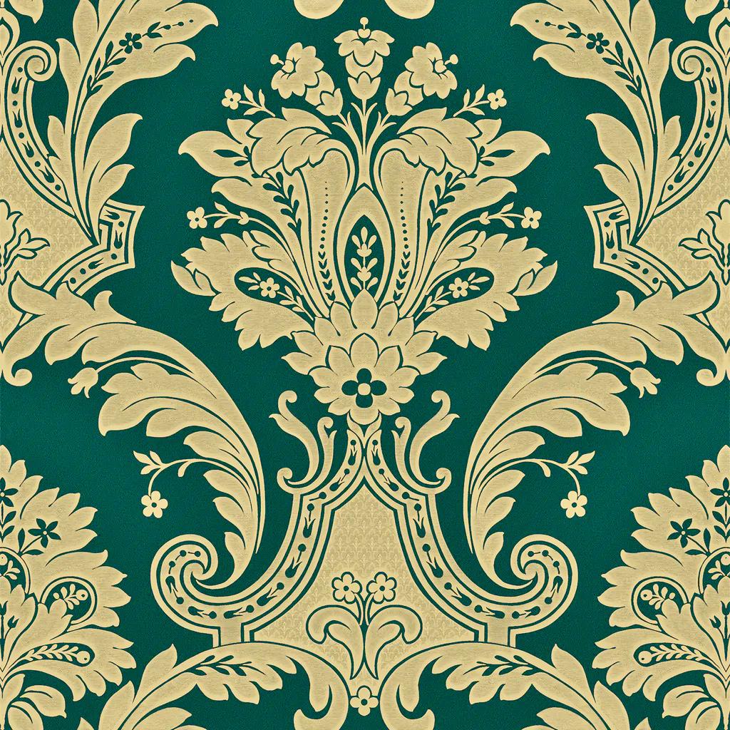 Luxury Green & Gold Damask Walppaper