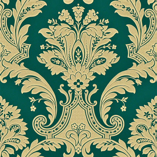 Luxury Green & Gold Damask Walppaper