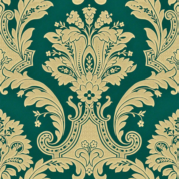 Luxury Green & Gold Damask Walppaper