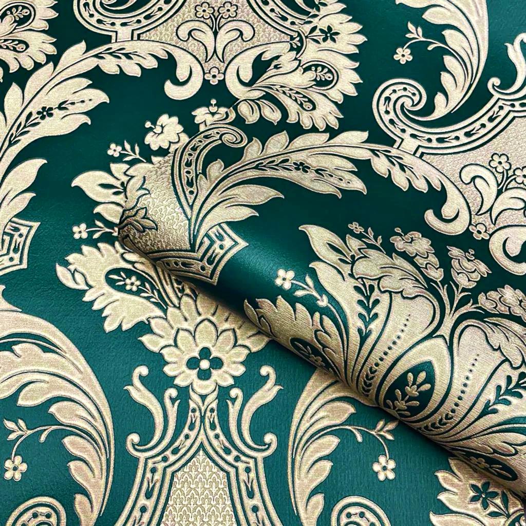 Luxury Green & Gold Damask Walppaper