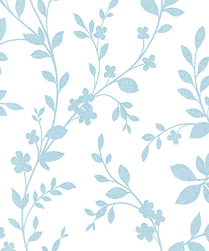 Lavinia Duck Egg Floral Wallpaper- Vintage 891700