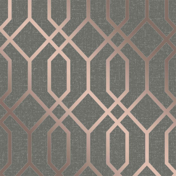 Quartz Trellis Geometric Silver & Champagne Wallpaper- Fine Decor FD42307