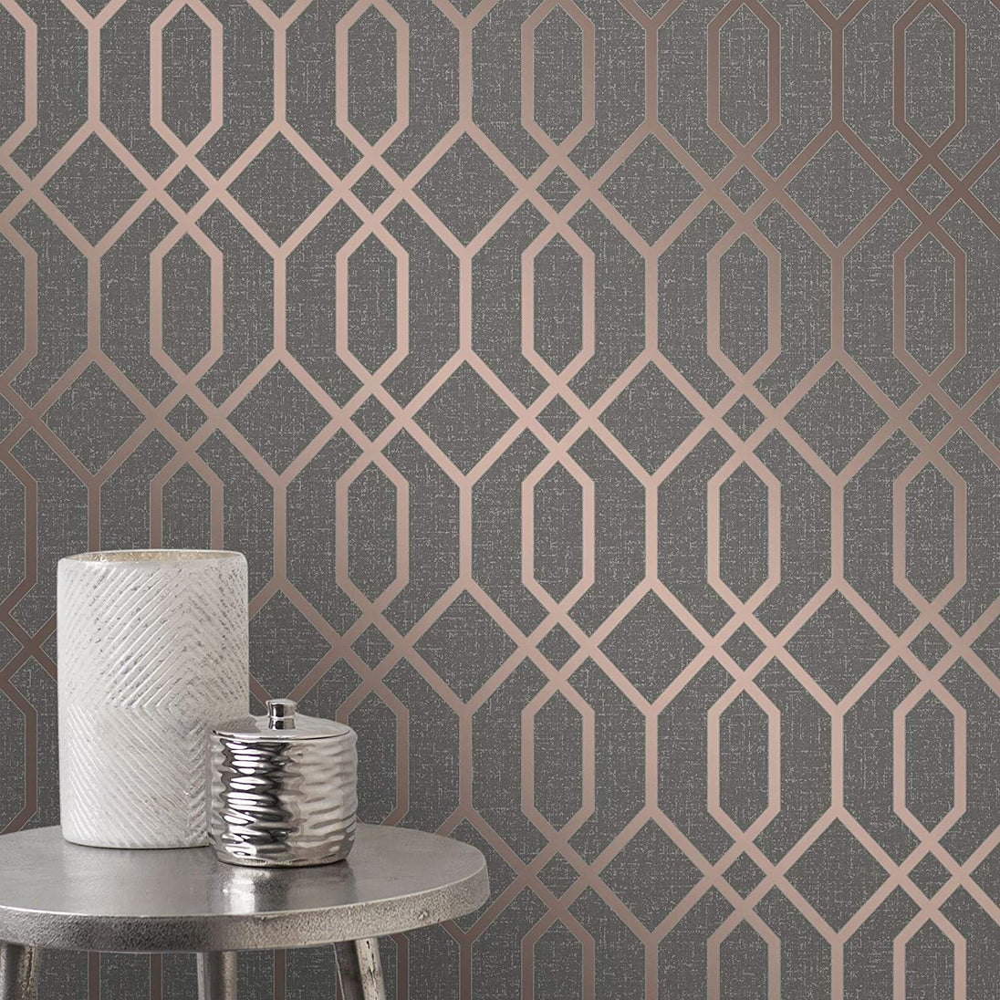 Quartz Trellis Geometric Silver & Champagne Wallpaper- Fine Decor FD42307