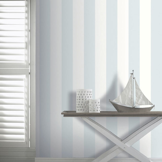 Brilliance White & Duck Egg Stripe - Arthouse 891600